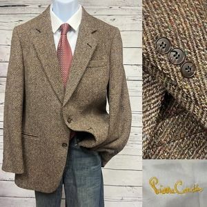 Pierre Cardin 2 Button Tweed Blazer Mens 38R Brown Vintage Sport Coat Wool